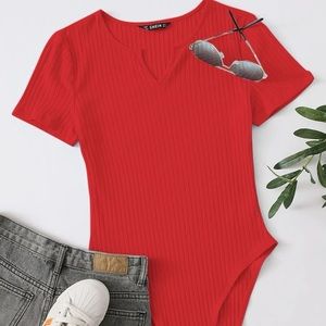 Notched Neck Rib-knit Bodysuit